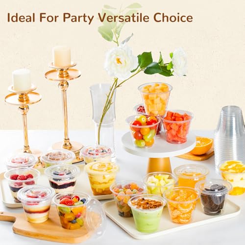 9oz Clear Plastic Cups with Flat Lids - Sturdy & Leak-Proof, 50 Sets