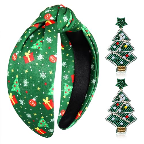 YAHPERN Christmas Headband for Women – Reindeer, Snowflake, Tree & Candy Cane Knit Festive Hair Accessory