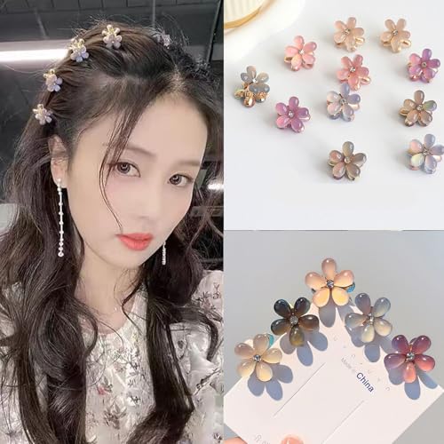 Blue Gradient Crystal Cat's Eye Flower Claw Clips for Women & Girls - 10 Pack