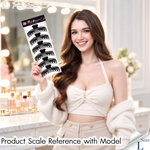 RC ROCHE Large Black Double Tooth Claw Hair Clips 6 Pack Extra Large