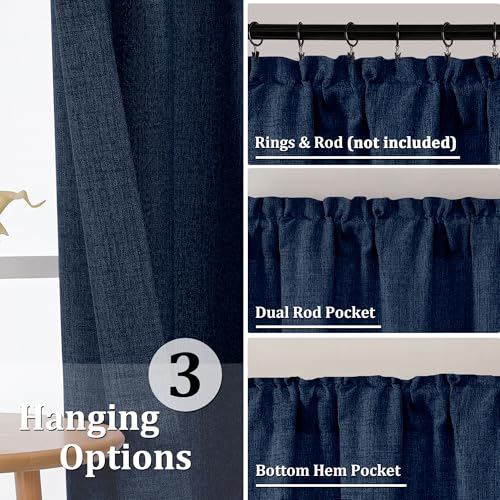 Gwine Navy Blue Short Kitchen Curtains - 30 Inch Light Filtering Drapes, 2 Panels