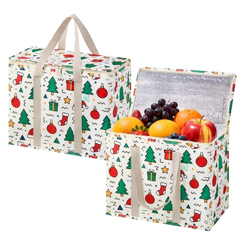VENO Insulated Cooler Bag - Reusable Grocery Tote, 2 Pack
