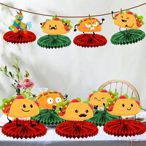 Taco Theme Birthday Honeycomb Centerpieces - 9 Pcs Set