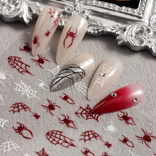 SHUXILIN Halloween Spider Web Nail Stickers 6 Sheets Self-Adhesive 3D Nail Art Decals for Women & Girls - Spider Web Design