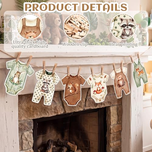 Woodland Animal Baby Shower Banner with Clips and Hemp Rope