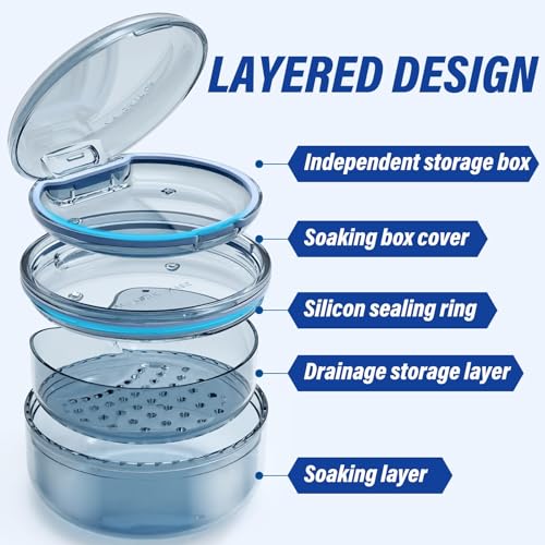 DOTCUTY Blue 2-in-1 Retainer Cleaning Case for Dentures