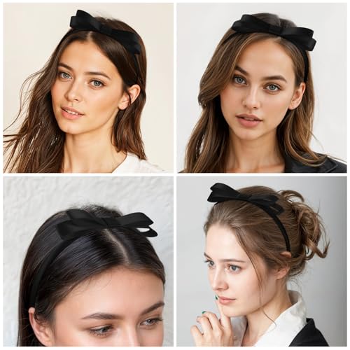 Tyqour 2 Pcs Black Bow Headband for Women - Cute Hair Accessories