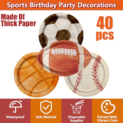 40Pcs Sports Birthday Party Plates Set - Football, Soccer, Basketball & Baseball