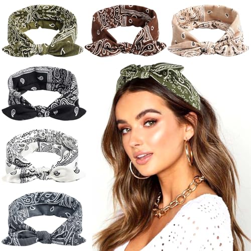 STGDAK Style 110 Boho Bow Headbands for Women 6 Pack, Cute Cashew Print