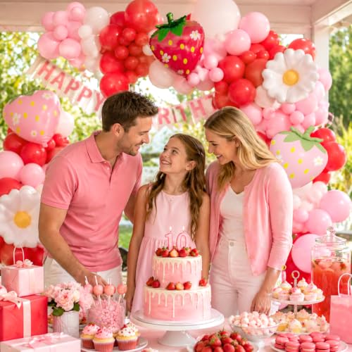 Strawberry Balloon Arch Kit - 121pcs Red, Pink & White Balloons