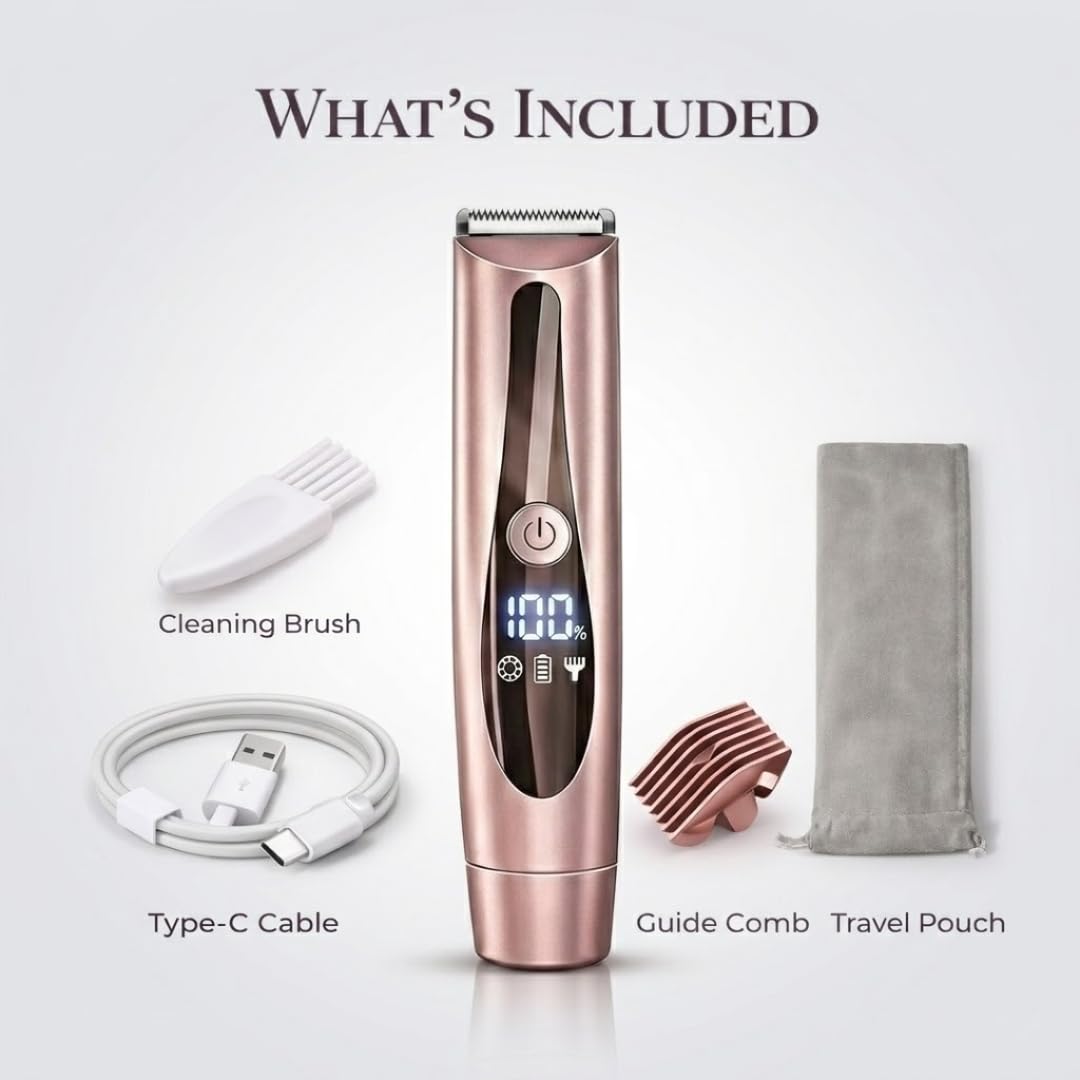 IUIBEAUTY 2-in-1 Painless Precision Bikini Trimmer & Shaver for Women, Waterproof Electric Razor with Dual Heads, LED Display, USB Rechargeable