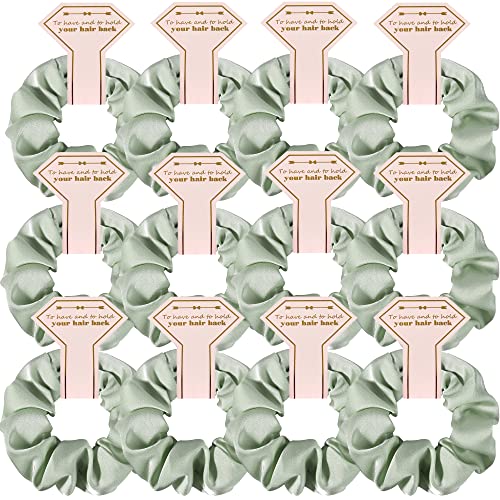 12-Pack Sage Green Satin Bridesmaid Scrunchies - Wedding Party Favors