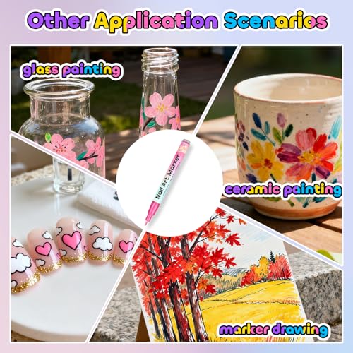 NuSoulra 0.5mm 12-Color Nail Art Pens Set with 15 Nail Stickers for DIY Manicure
