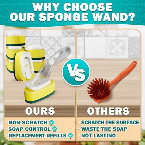 Dish Wand with Soap Dispenser & 7 Sponge Refills - Non-Scratch