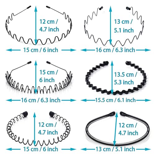 KELUBATU Metal Headband for Men, 10 Pcs Non-Slip Wave Hair Band - Black-C