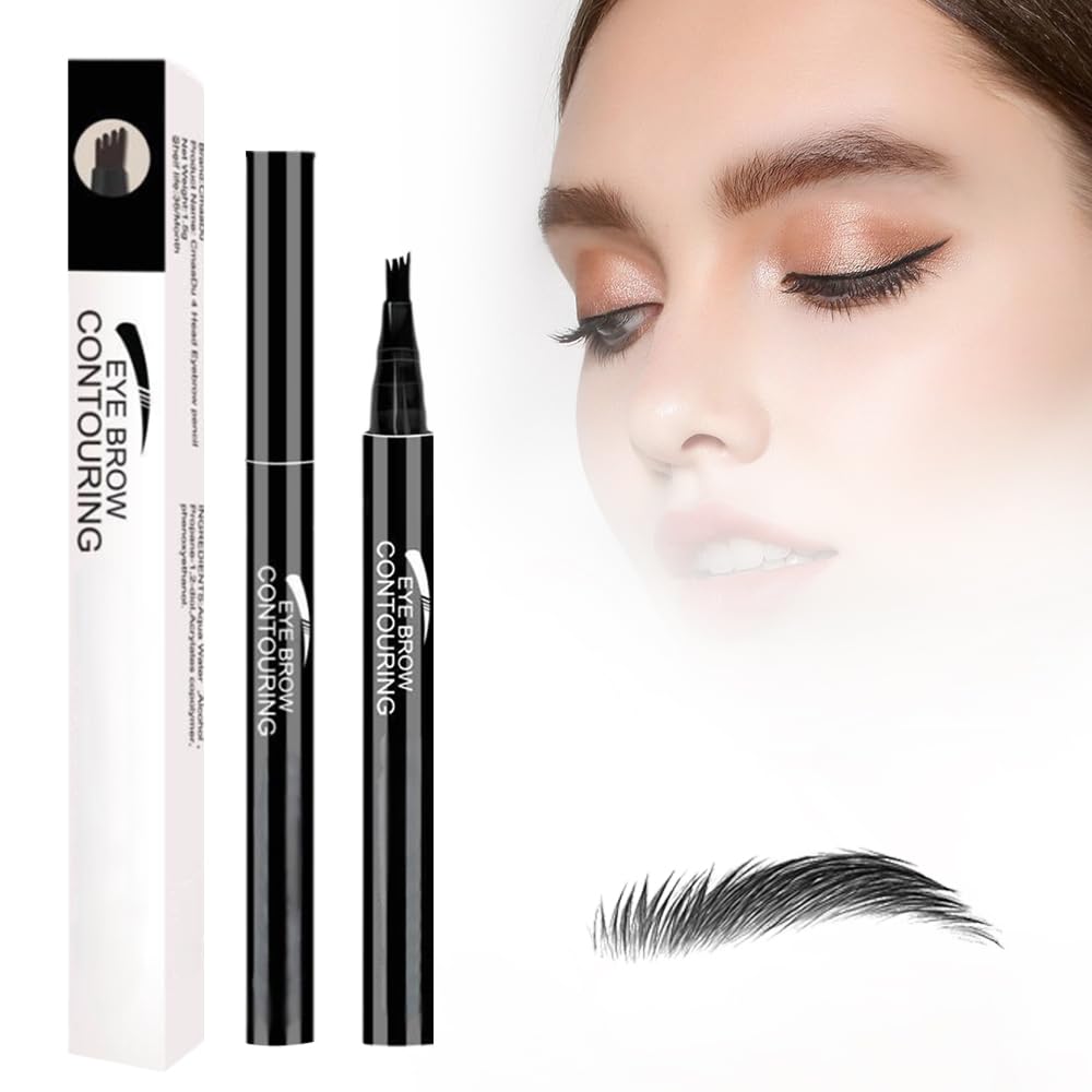 Waterproof Eyebrow Pencil - Four Tip Micro Fork Design for Natural Contouring | 2-Pack Black