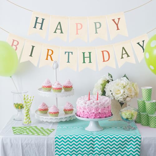 Happy Birthday Burlap Banner - Sage Green & Pink Garland