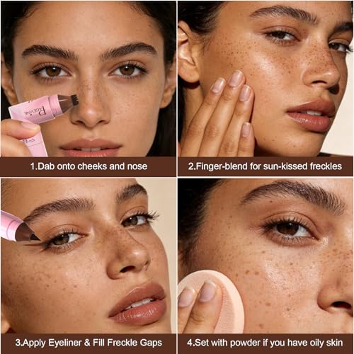 Rotating Freckle Pen & Freckle Stamp Makeup, Natural Lifelike Faux Freckles for Sunkissed Makeup Quick Dry & Long-Lasting, Smudge-Proof & Waterproof Freckle Pen 01#Brown