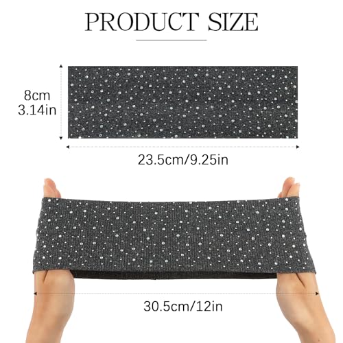 7 Pcs Rhinestone Wide Headbands for Women Non Slip, Elastic Head