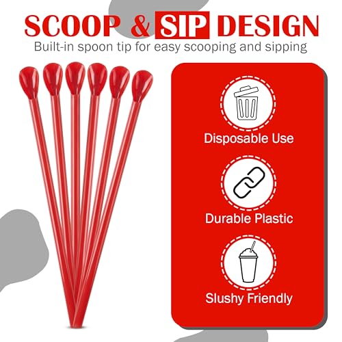 Concession Essentials 10" Red Spoon Straws - Pack of 200 for Frozen Drinks