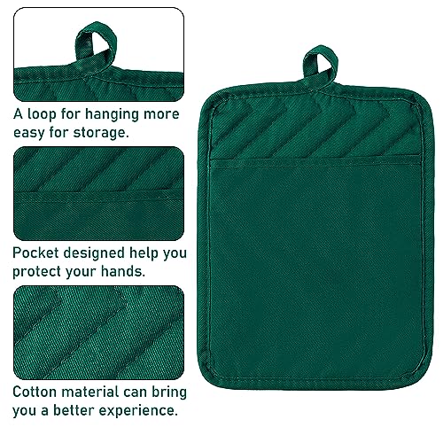 GROBRO7 5-Pack Cotton Heat Resistant Pot Holders - 8.9x6.9 in Dark Green
