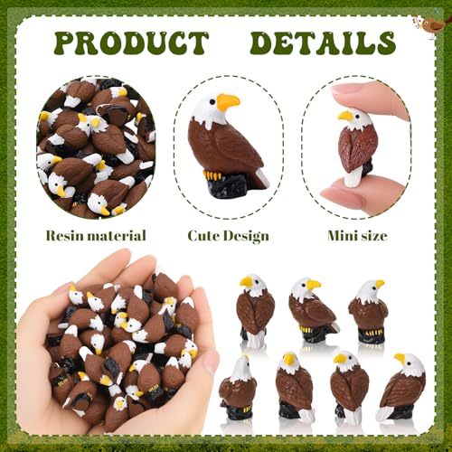 50 Mini Resin Bald Eagle Figurines for Garden & Decor