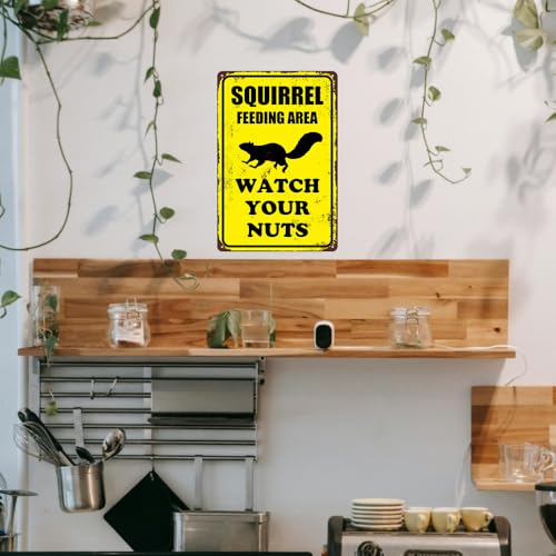 Funny Squirrel Feeding Area Metal Sign - Vintage 8x12 Inch Wall Art