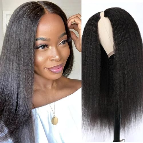 Emistar 20 Inch Kinky Straight V Part Wig - Glueless Synthetic Blend