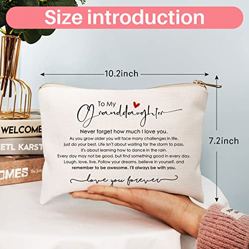 Personalized Granddaughter Makeup Bag - Sentimental Gift from Grandma, Eco-Friendly Linen Cotton, 10.2x7.2 Inches
