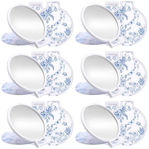 Blue Floral Mini Compact Mirrors Bulk 12 Pcs for Bridesmaid Gifts & Bridal Party