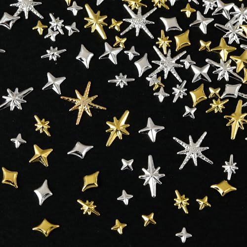 OPMADM Set of 2500 3D Star Nail Charms - Silver & Gold Star Variations