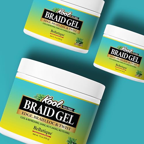 BELLATIQUE KOOL Braiding Gel 15 oz - Max Hold for LOC & Twist, No Flaking, High Shine, Fast Drying, Long Lasting (Pack of 1)