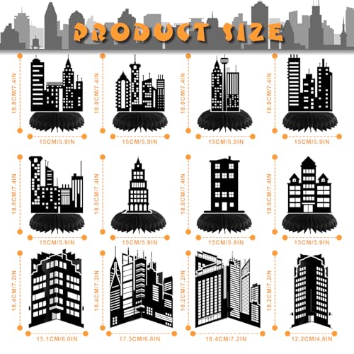 12-Piece Hero City Skyscraper Honeycomb Centerpieces
