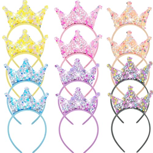 12-Piece Glitter Princess Crown Headbands for Birthday Party Favors