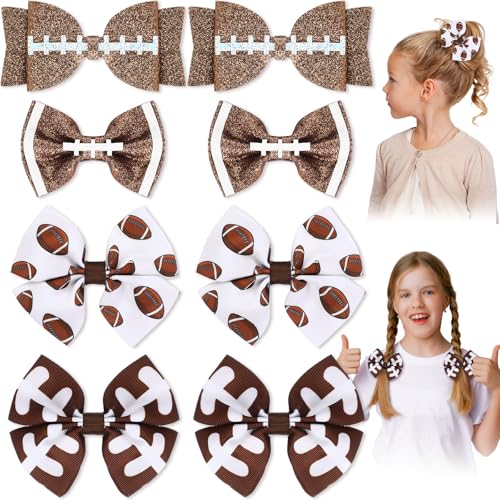 Suncalla 8-Piece Football Bow Hair Clips for Girls - Glitter Game Day Hair Accessories