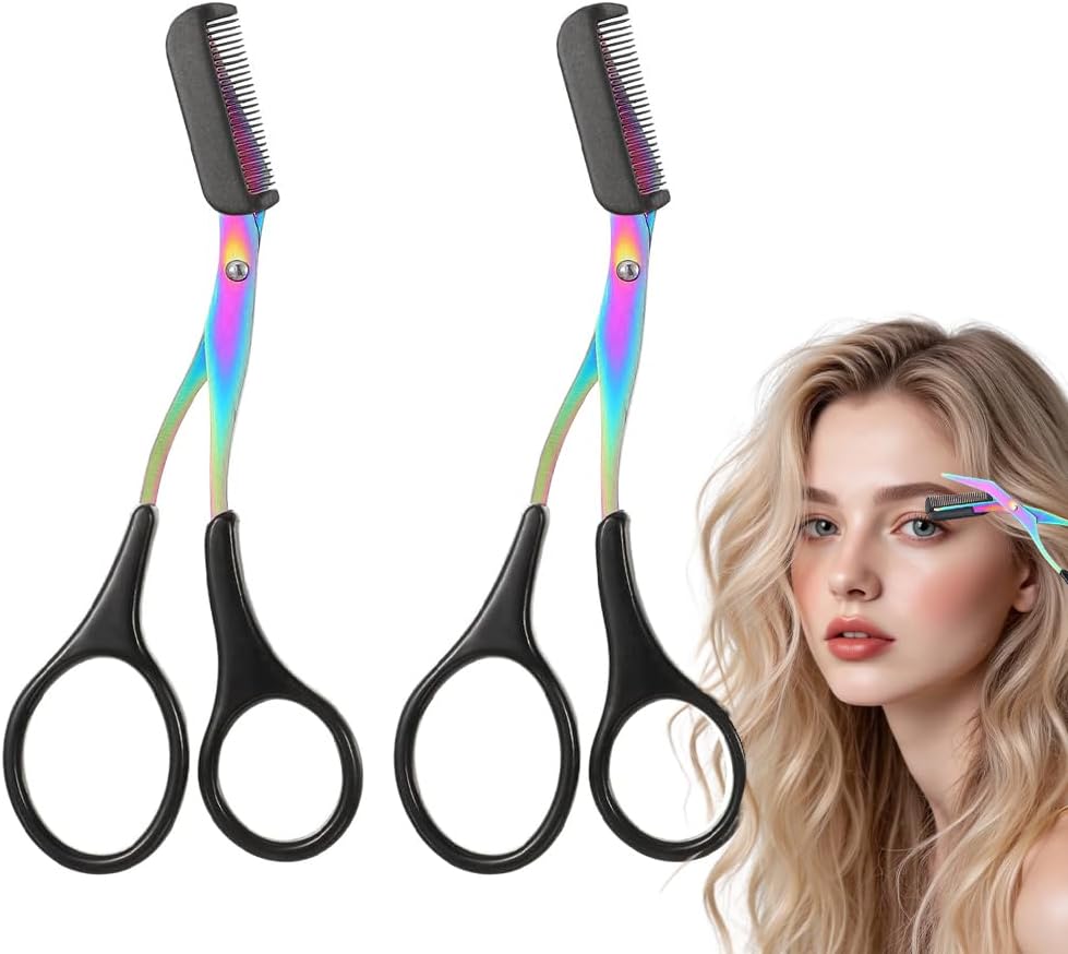 Professional Eyebrow Trimmer Scissor - 2-in-1 Stainless Steel Cutter & Comb | Portable Hair Removal Tool for Women & Men (Black)