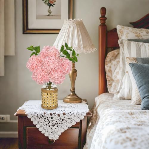 Pink Hydrangea Artificial Flowers in Woven Glass Vase - 12.5" Centerpiece