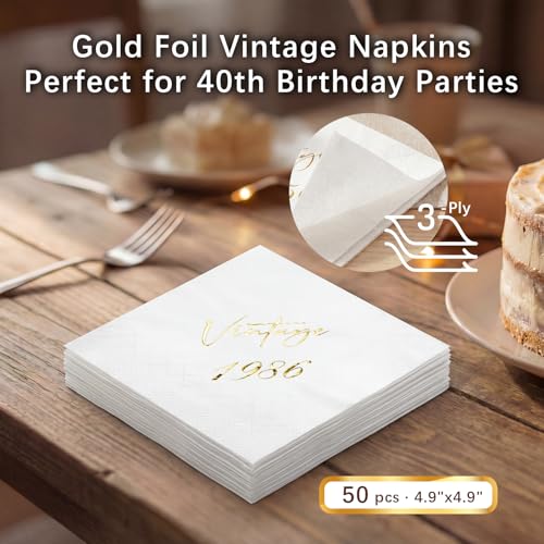Gold 40th Birthday Napkins - 50 Count, 3-Ply Vintage Design