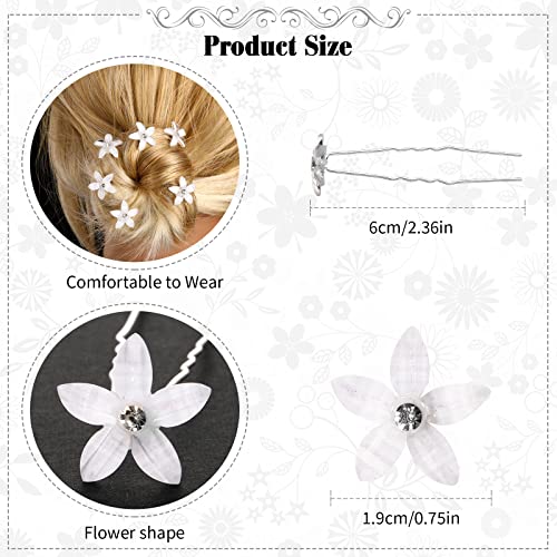 Waydress White Rhinestone Flower Hair Pins Set, U-Shaped Clip for Wedding Bridesmaids