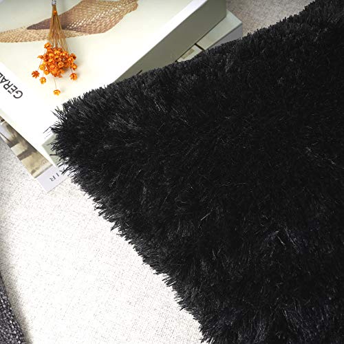 Luxury Merino Faux Fur Throw Pillow Covers - Set of 2, 18"x18" (Black)