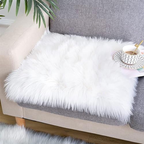 Faux Fur Sheepskin Square Chair Cover - Soft Anti-Slip Seat Pad (1.3 x 1.3Ft)