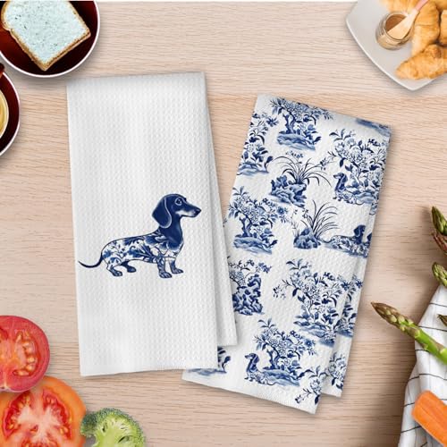 Dachshund Decorative Kitchen Towels - Set of 2, 16x24 Inch Waffle Weave