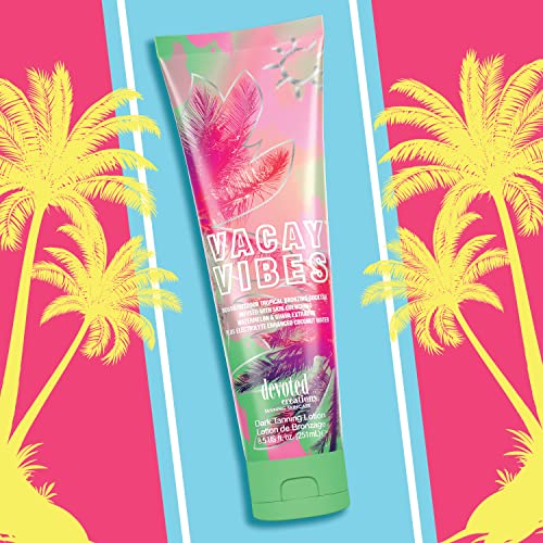 Devoted Creations Vacay Vibes Tanning Lotion - Hydrating Bronzer with Coconut Water & Tropical Extracts, 8.5 oz