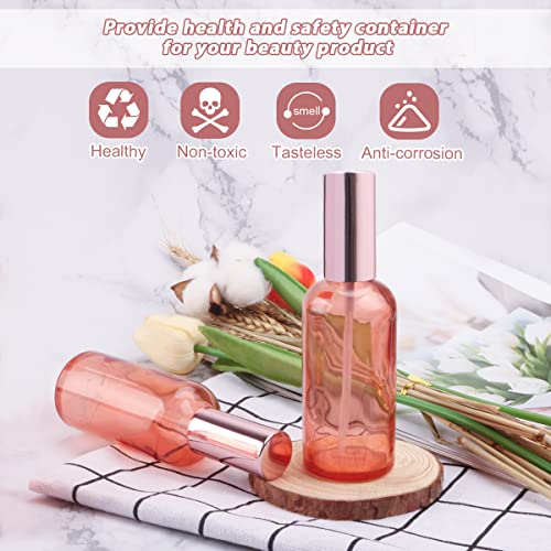 6 Pack 3.4 oz Pink Glass Spray Bottles - Refillable Travel Mist Atomizers