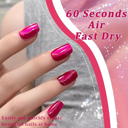 NovaCharm Pearly Hot Pink Nail Polish - 12ml Fast Dry Chrome Shimmer