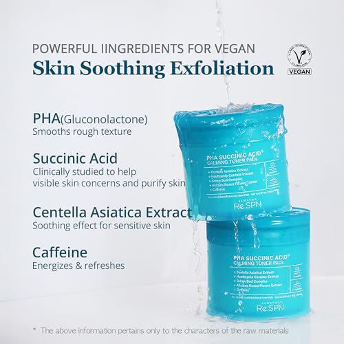 Re.SPN PHA Glass Skin Toner Pads with CICA & Succinic Acid - Vegan 70 Count