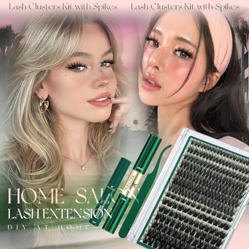 KEYYOU 80D 100D Spiky Manga Lash Clusters Kit - Fluffy DIY Eyelash Extensions with Bond & Seal