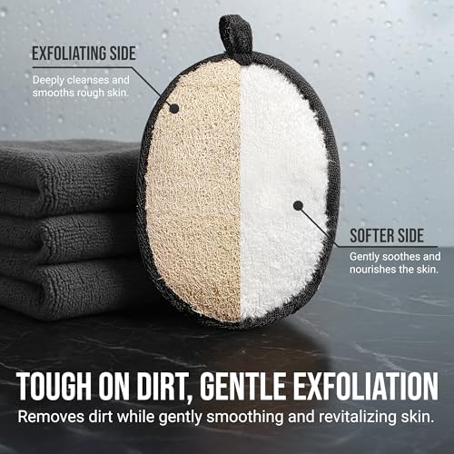 SERRENTO Loofah Body Scrubber Back Scrubber - Egyptian Luffa Shower Sponge for Men, Bath Sponge Exfoliator, Body Wash Scrub Tool, Loofa Louffa Bath Accessories, 2PCS Black & White Set