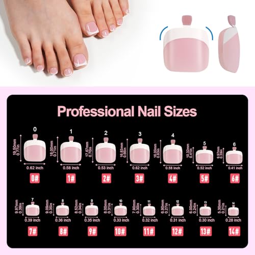 Plauva 300pcs Pink White French Toe Nail Tips Short Soft Gel Press-On Toenails DIY