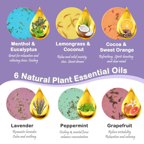 Aromatherapy Shower Steamers 6-Pack - Relaxing Self Care Gifts for Women & Men